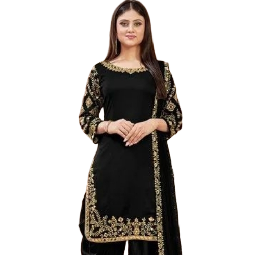 Punjabi Suit - Custom Size Black Embroidered Fabric, Breathable Cool Dry Skin Friendly
