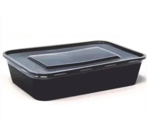 Rectangle 500ml Black Plastic Disposable Food Container with Transparent Lid - Leak-Resistant, Odor-Free