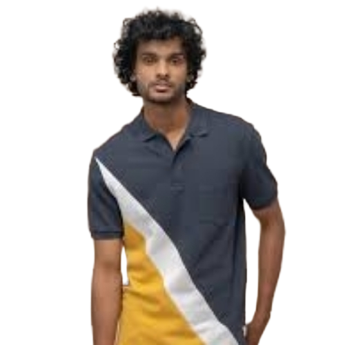 Collar T Shirt - Cotton, Dark Gray and Yellow | Breathable, Lightweight, Durable Stitching, Fade Resistant