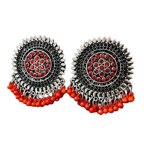 Oxidized Orange Color Earrings - Oxidized Orange Material Circular Shape | Leaf Design Lightweight Adjustable Chain Handmade Detailing