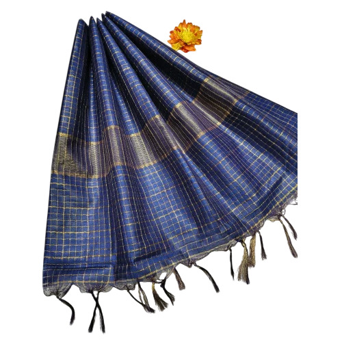 Handloom Gicha Silk Saree - Color: Navy Blue