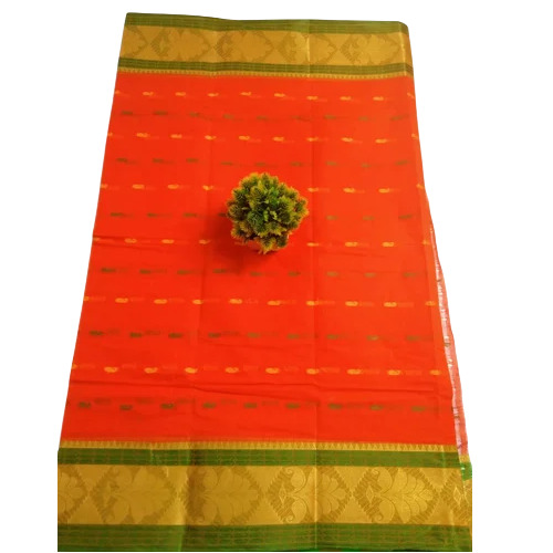 Ladies Orange Pure Cotton Tant Saree - Gender: Women