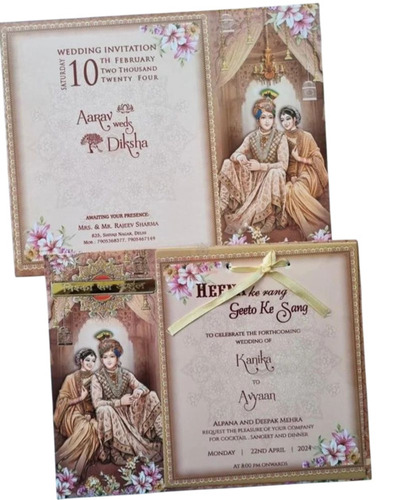 Customized Wedding Cards - Paper Material, Standard Size, Multiple Colors, Rectangular Shape, Laminated Finish | Durable, Fine Finished, Printed Pattern