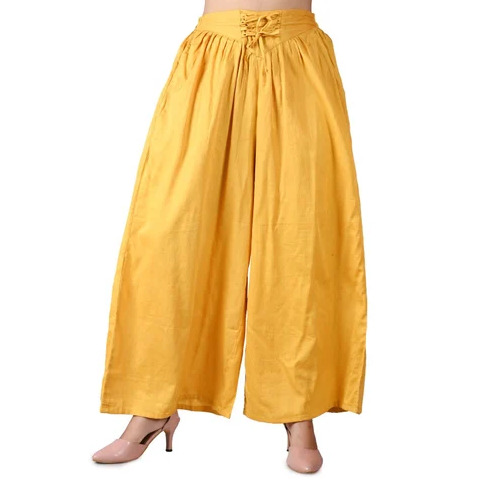 Mustard Yellow Wide Leg Cotton Palazzo Pants - Gender: Women