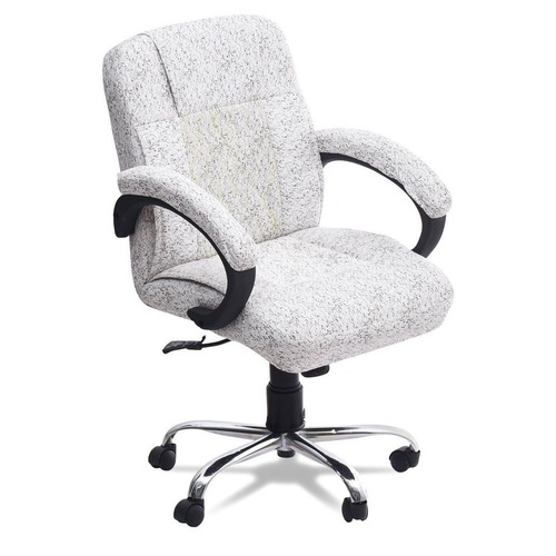 Office Chairs - Fabric & Stainless Steel, Standard Size, White & Silver | Adjustable Height, Ergonomic Mid Back, 360Â° Castor Wheels, Lumbar Support
