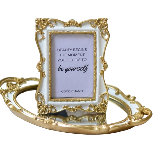 Photo Frame - Transparent Glass, Regular Size, Golden & White, Lightweight, Table Top Mounting