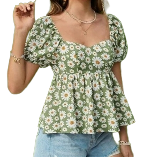 Ladies Short Top - Cotton Green and White Plain Pattern | Durable Stitching Flexible Fit Skin Friendly Easy Maintenance