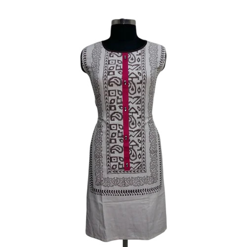 Cotton Block Printed Kurti - Color: Gray