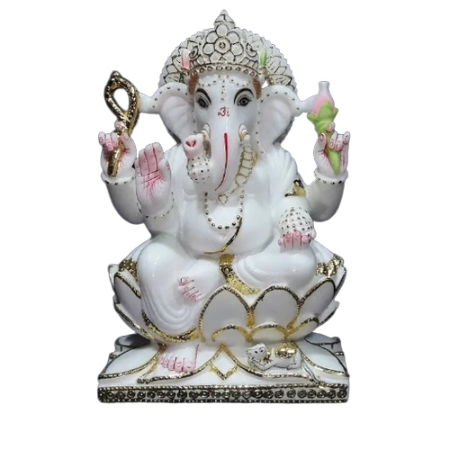 Ganesh Marble Statues - Marble, Custom Size, White | Durable, Lightweight, Polished Finish