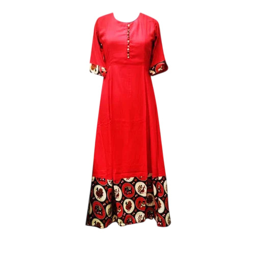 Ladies Full Length Cotton Kurti - Color: Red