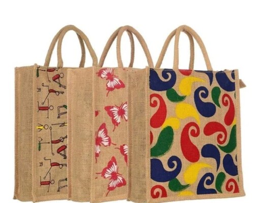 Printed Jute Bags - Multi Color, All Sizes, Customizable | Washable, Durable, Reusable, Tear Resistant