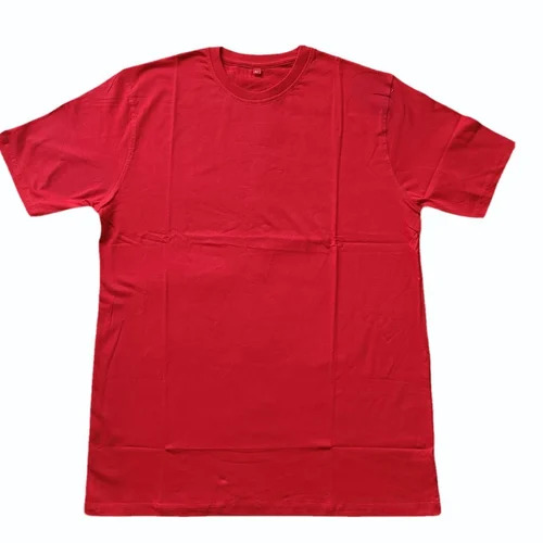 Cotton Round Neck T Shirt - Color: Red
