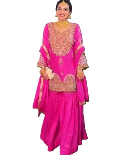 Designer Kurtis - Bright Pink Embroidered, Long Sleeve, All Sizes | Breathable, Quick Dry, Washable