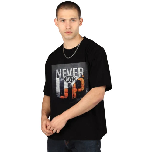 Mens Black Round Neck T Shirt - Fabric Type: Cotton