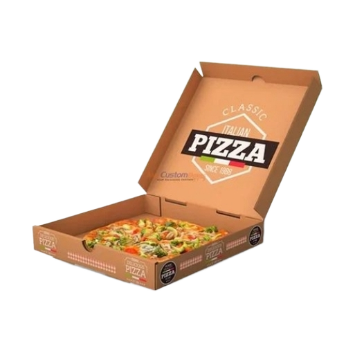 Printed Pizza Packaging Box - Kraft Paper Square Brown | Food Grade Heat Resistant Grease Resistant Ventilated Stackable Eco Friendly Custom Printed