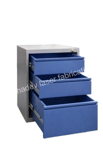 Three Drawer Mobile Metal Pedestal - Metal, 600x400 Mm, Blue And White | Central Lock, With Castors