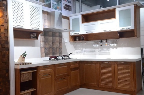 Wooden L Shape Modular Kitchen