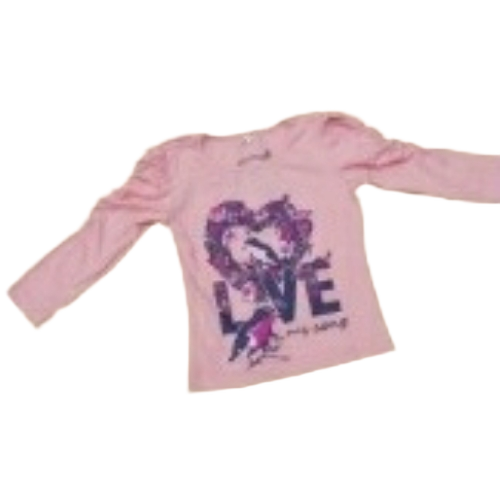 Pink Kids Top - Lightweight Breathable Fabric, Light Purple, Heart Design With Love Text, Above Waist Length, Durable Stitching