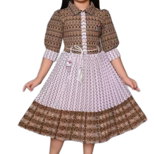 Frock - Cotton, White/Brown | Flared Silhouette, Lightweight, Breathable, Comfortable Fit, Feminine Western Style