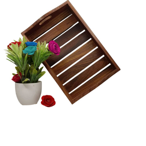 Wooden Serving Tray - Wood, Standard Size, Brown | Rectangular, Fine Finished, Durable Designer Pattern