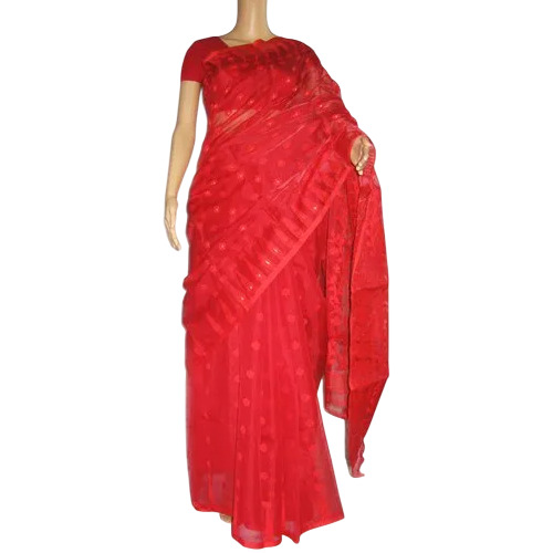 Red Jamdani Saree - Gender: Women