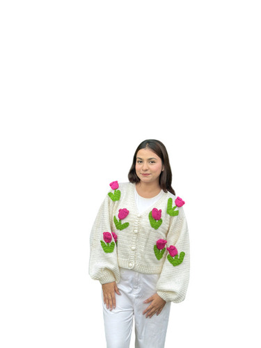 Ladies Cardigans - Soft Warm Fabric, White, S-M-L | Comfortable Knitted Pattern, Long Sleeves