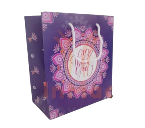 Multicolour Paper Bag - Kraft Paper, Rectangle Shape, Multicolor, Printed | Fine Finished, Durable, Shock Resistant, Flexiloop Handle, Load Capacity 1 kg