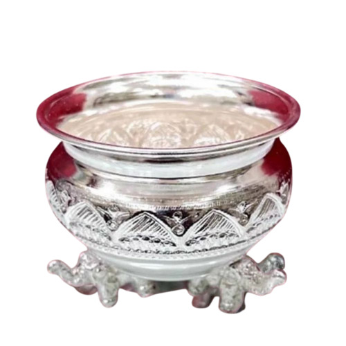 500 Ml German Silver Elephant Leg Bowl - German Silver, Customized Size, Silver | Durable, Fine Finished, Designer Pattern