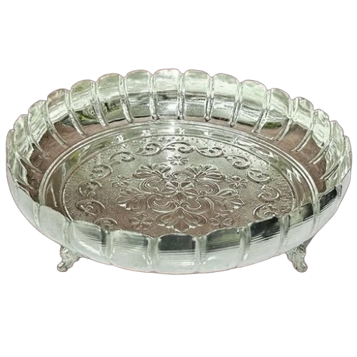 German Silver Lotus Plate - 32 cm Silver, Fine Finished | Durable, Round Designer Pattern