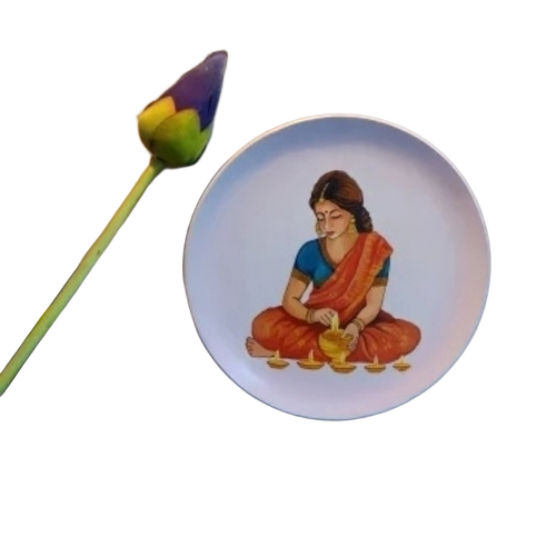 Hand Painted Decorative Wall Plate - Round, Custom Size | Durable, Light Weight, Long Lasting Finish, Indian Style