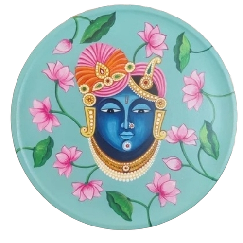 Pichwai Style Wooden Hand Painted Plate