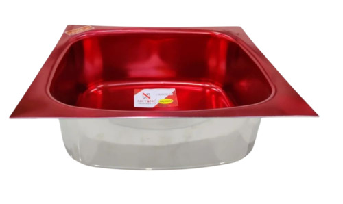 Red Ss Kitchen Sink - Stainless Steel, Standard Size, Red | Deck Mounted, Rectangular, One Piece, Durable, Fine Finished