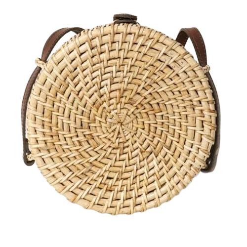 Woven Cane Sling Bags - Cane, Standard Size, Brown | Shoulder Handles, Plain Round Pattern, Durable Fine Finish