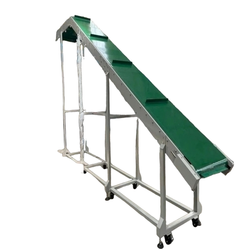 Industrial Inclined Belt Conveyor - Metal, Standard, Silver | High Reliability, Low Breakdown, Simple Maintenance, Fast Operation, Low Cost