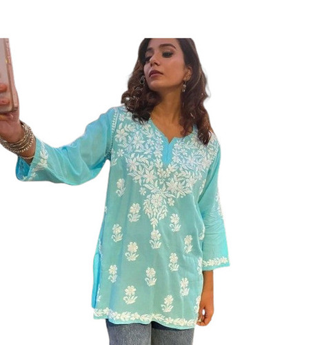 Embroidered Kurtis - Cotton Blend, S-XXXL, Sea Green | Quick Dry, Lightweight, Neatly Stitched, Elegant Design