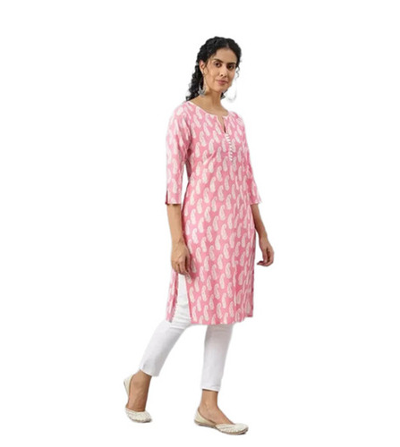 Ladies Kurtis - Tear-Proof Ultra Soft Fabric, Sizes S-XXXL, Pink & White, Quick Dry, Neatly Stitched, Lightweight