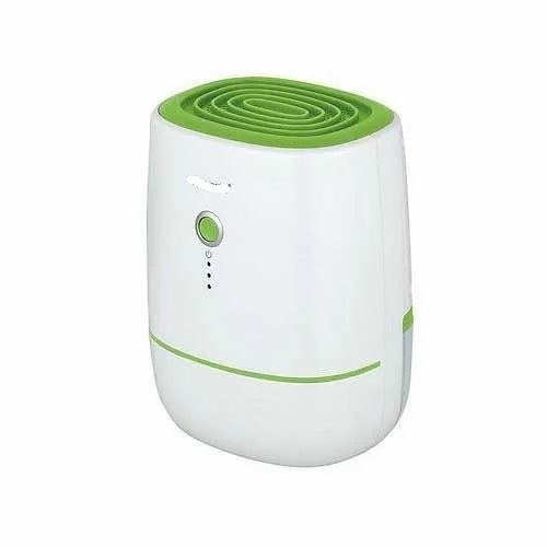 Mini Dehumidifier - Plastic, Standard Size, White & Green | Desiccant Type, High Fan Speed, Humidity Sensor, Status Indicator
