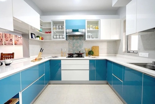 Modern Modular Kitchen - Plywood Doors, Granite Countertop, Multicolor, U Type, Smooth Finish, Heat & Water Resistant, Modern Design, Corrosion Resistant Accessories