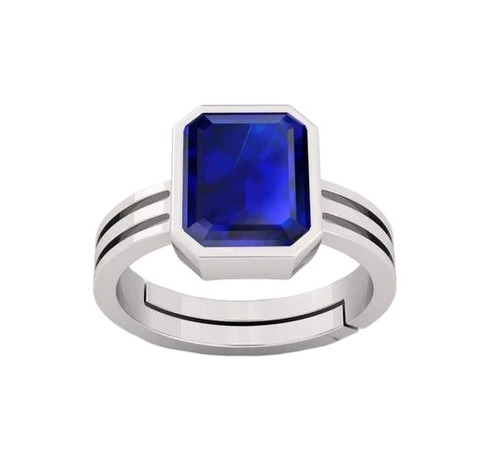 Blue Gemstone Ring - Silver & Blue Gemstone, Standard Size | Modern Design, Square Shape, Rigid Hardness