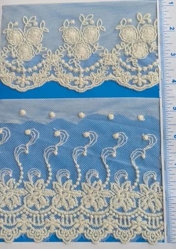 Embroidery Laces - Net Material, Standard Size, White & Blue, Machine Made | Elegant Embroidered Pattern, Lightweight, One Sided, Handwash Support