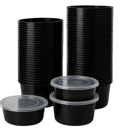 Disposable Black Container - Food Grade Plastic, 1 Litre, Black | Reusable, Microwave Unsafe, Custom Size
