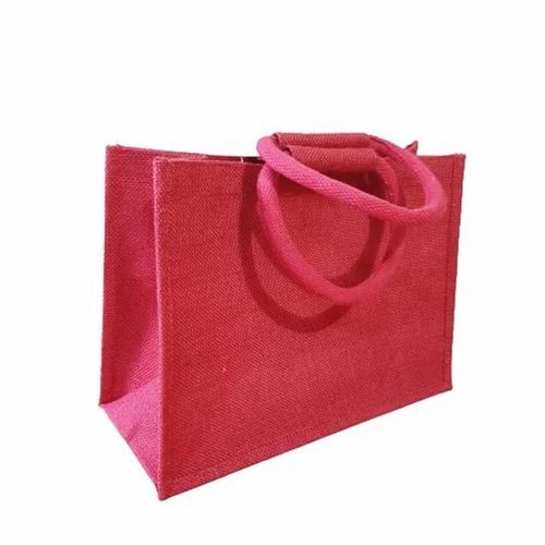 Jute Plain Carry Bag - 10 Kg Capacity, Red, Hand Length Handle | Durable, Fine Finished, Eco-Friendly