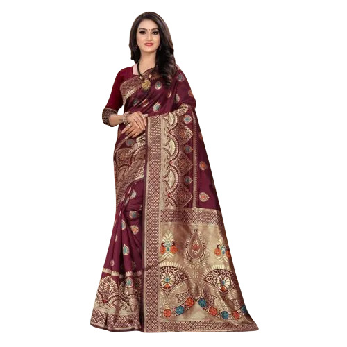 Maroon Soft Banarasi Silk Saree - Color: Purple
