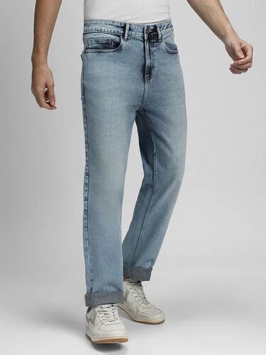 Slim Fit Mens Jeans - Stretchable Denim Fabric, Blue Wash, Black Color, Five Pockets, Button Closure | Cool Dry, Washable, No Fade, Reversible, Dry Cleaning