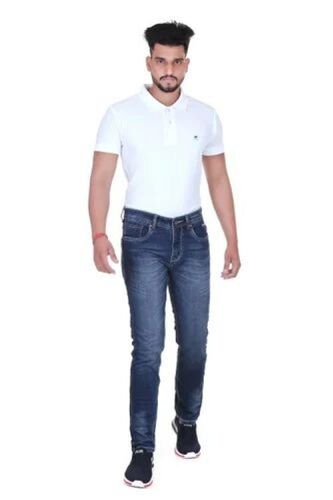 Straight Leg Premium Denim Jeans - Heavyweight Stretchable Blue Denim, Five Pockets, Button Closure | Cool Dry, No Fade, Reversible Design, Mens