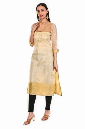 Traditional Style Silk Kurti - Silk Plus Size Golden | Anti Wrinkle Cool Pass Non Toxic Quick Dry Breathable Material