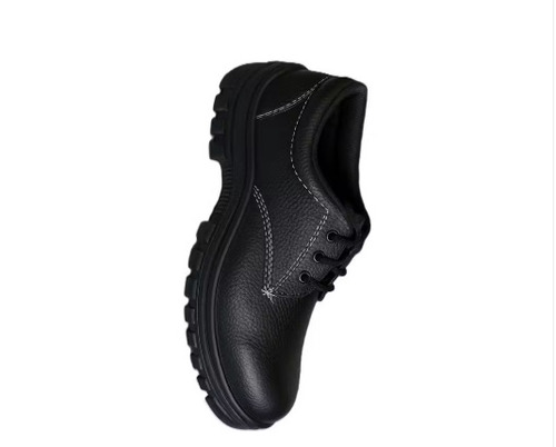 Black Safety Shoes - Leather, Black, Slip-On | Steel Toe, Slip-Resistant, Shock-Absorbing Sole, Comfortable