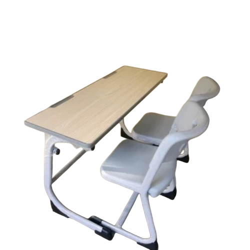 2 Seater Dual Desk Bench - Wood/Metal Light/Black Machine Cutting | Durable Fine Finish Corrosion-Resistant