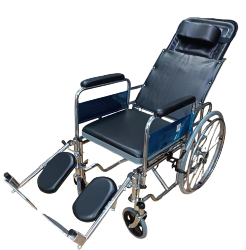Karma Rainbow 8 Recliner Commode Wheelchair - Castor Type: 8" Front Pvc Casters On A Foldable Chrome Steel Body Frame.