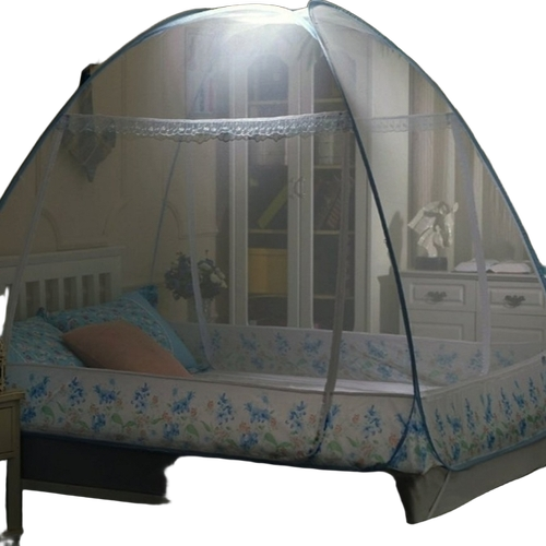 Nylon Double Bed Folding Mosquito Net - Nylon Fabric, Double Bed, White, Wood Frame | Durable, Lightweight, Breathable, Portable, Washable